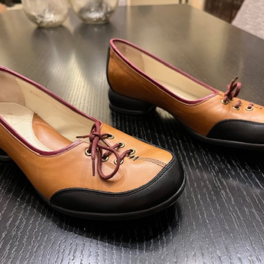 John Fluevog Tan + Black + Cherry Napa Leather 'Cayla' Ballet Flat